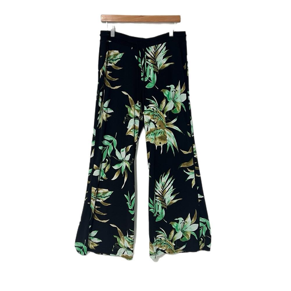 Lauren Ralph Lauren Wide Leg Jersey Pants Women's Large Tropical Stretch Pockets